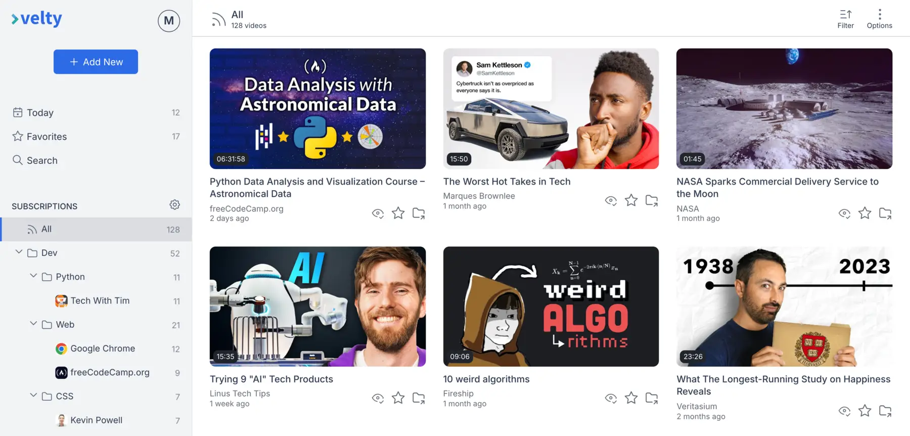 dashboard of velty.app
